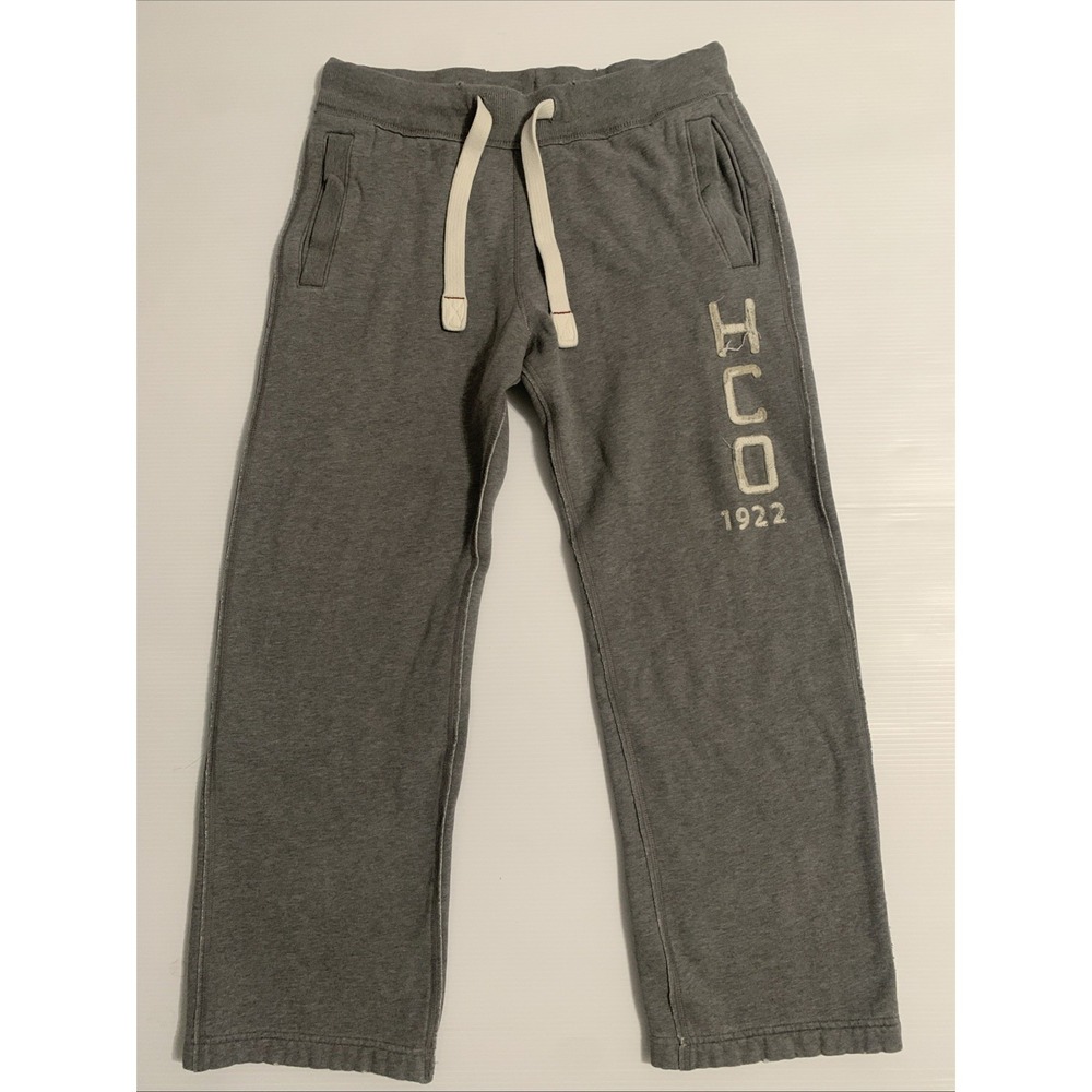 Y2K Hollister Sweat Pants Mens Small Distressed Grey Relax Wide Leg Drawstring